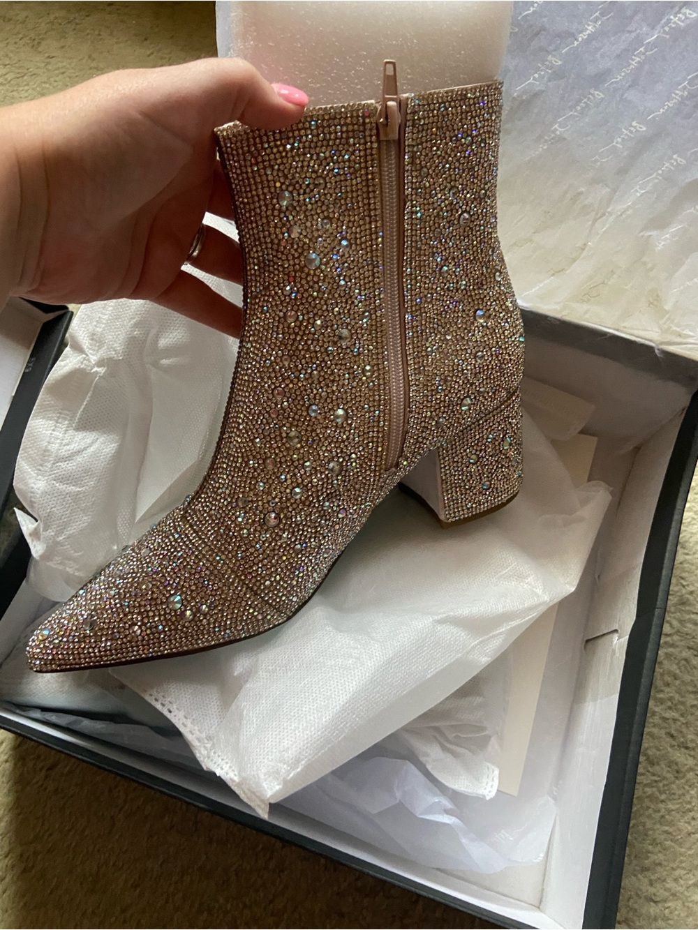 Betsey Johnson Silver Crystal-Embellished Ankle Booties